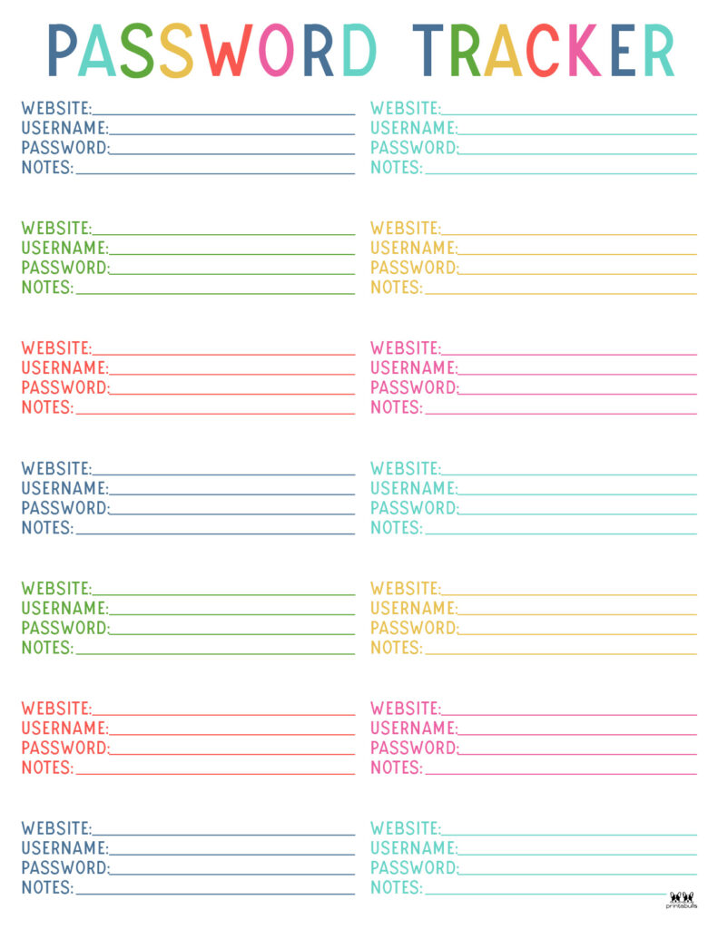 password logs & trackers - 25 free printables | printabulls